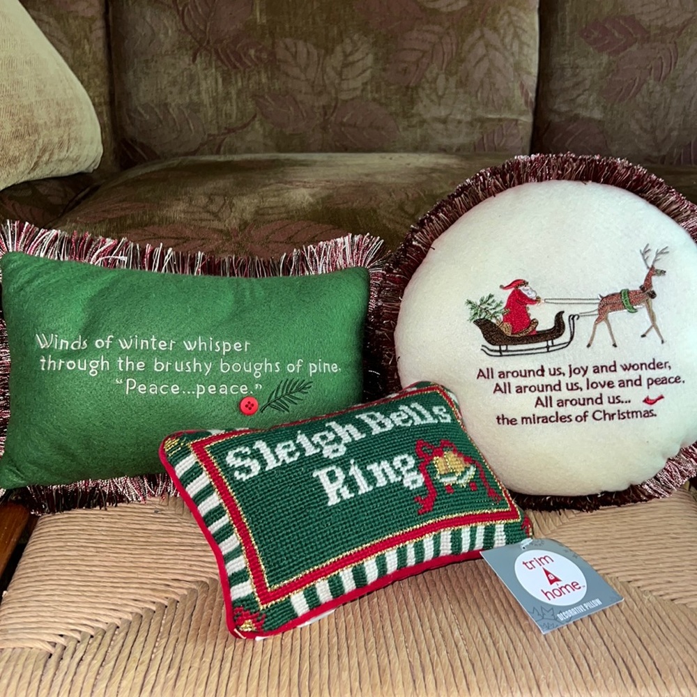 Bundle of Adorable Christmas Accent Pillows. 2 Hallmark, 1 KMart